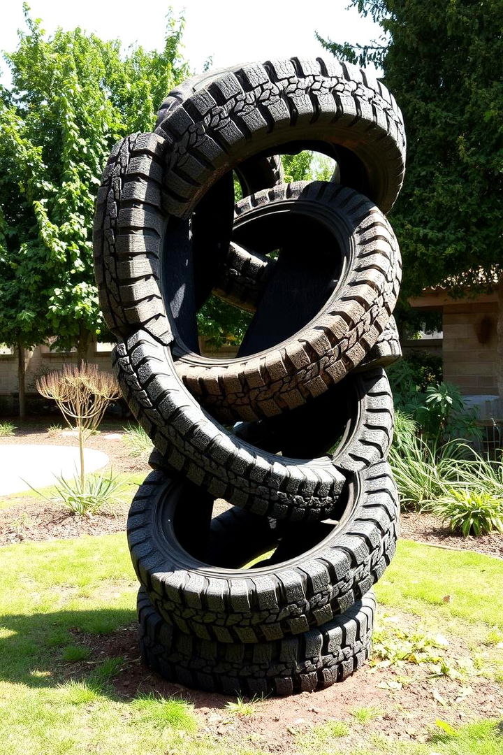 Artistic Garden Sculptures from Tyres - 22 Recycled Tyre Garden Art Ideas