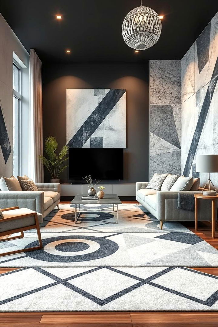 Artistic Geometric Patterns - 22 Grey and White Living Room Ideas