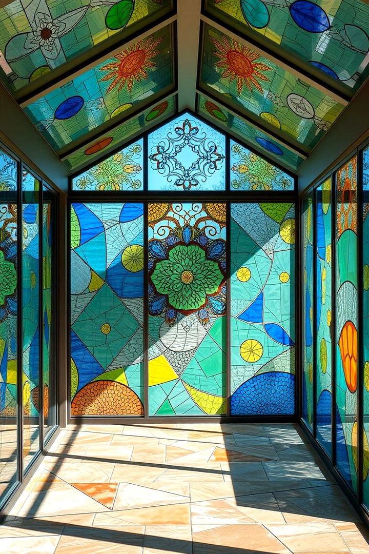 Artistic Glass Porches with Custom Patterns - 22 Glass Porch Design Ideas