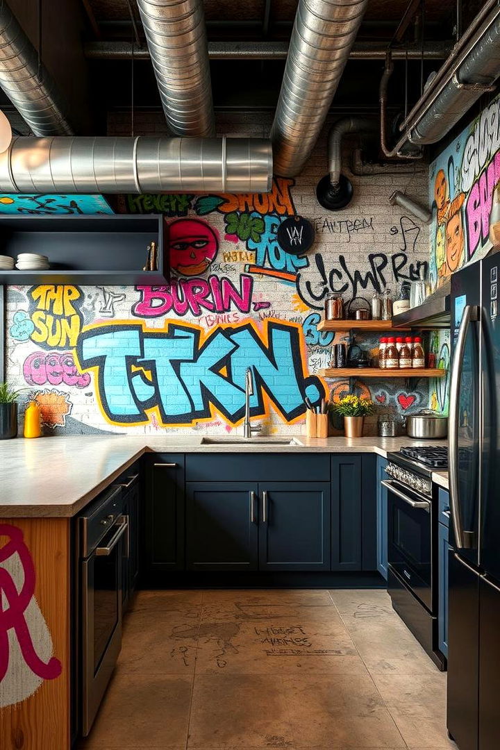 Artistic Graffiti or Murals for Bold Visual Statements - 22 Industrial Kitchen Ideas