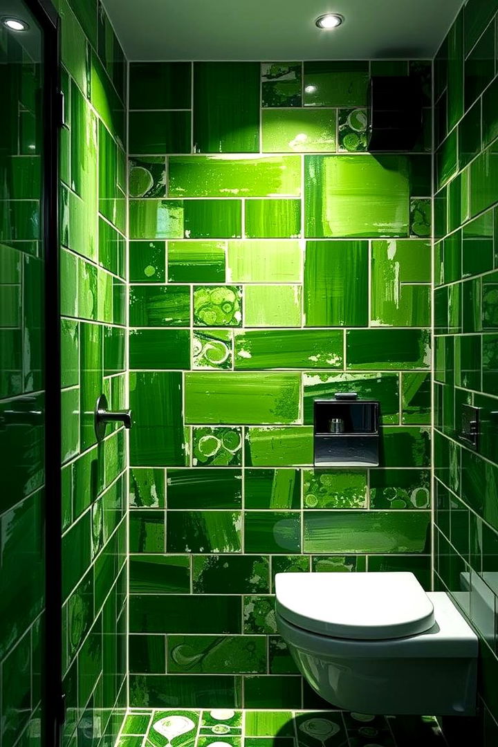 Artistic Green Brushstroke - 22 Green Bathroom Tile Ideas