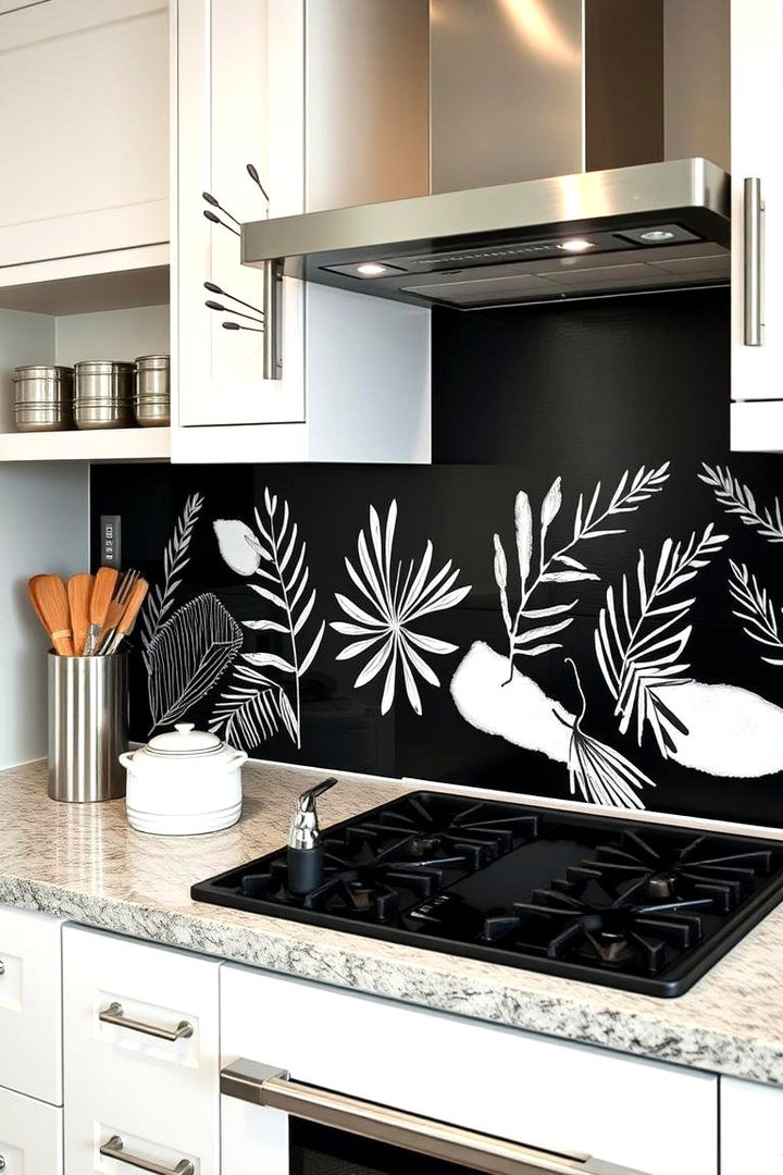 Artistic Hand Painted Designs - 22 Black and White Kitchen Backsplash Ideas