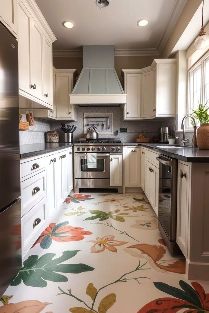 Artistic Hand Painted Floors - 22 Linoleum Kitchen Flooring Ideas