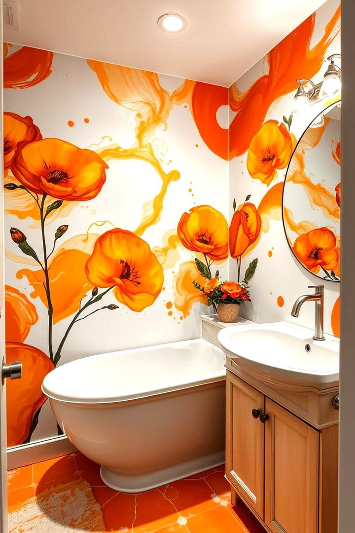Artistic Hand Painted Murals - 22 Orange Bathroom Ideas