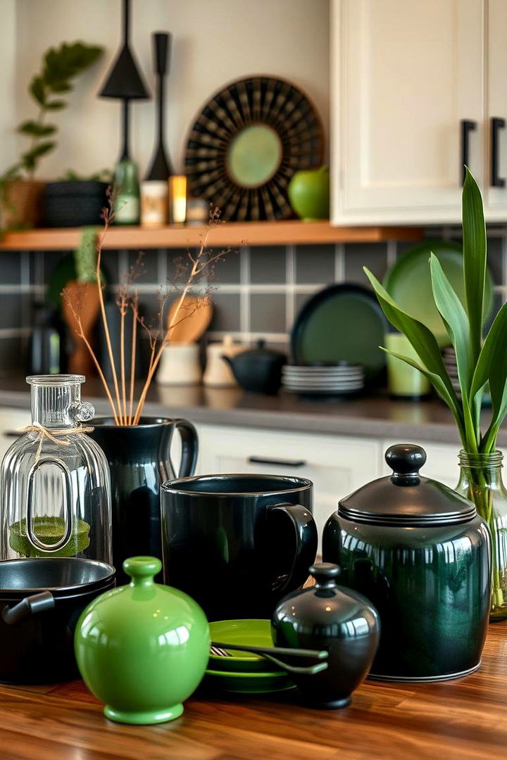 Artistic Kitchen Accessories in Green and Black - 22 Sage Green and Black Kitchen Ideas
