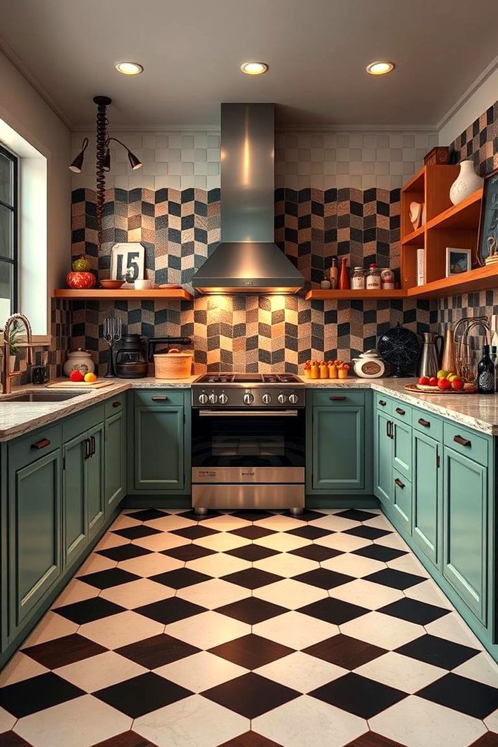 Artistic Layouts with Geometric Flair - 22 Kitchens With Checkered Floors