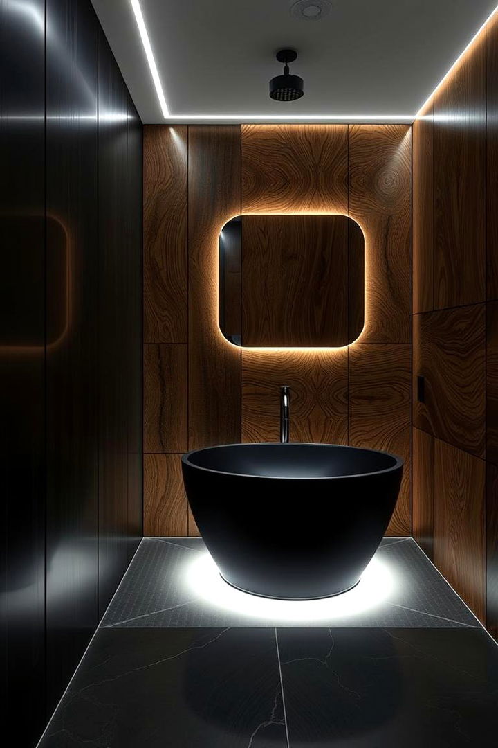 Artistic Lighting Innovations - 22 Black and Wood Bathroom Ideas