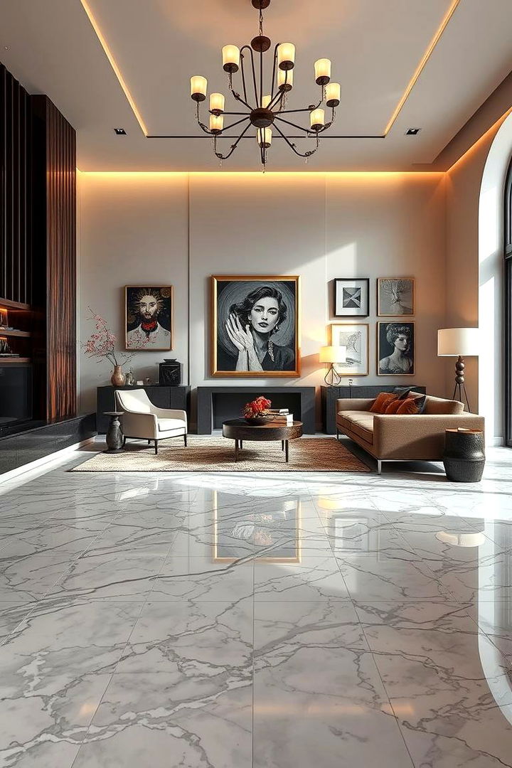 Artistic Marble Showpieces - 22 Marble Floor Living Room Ideas