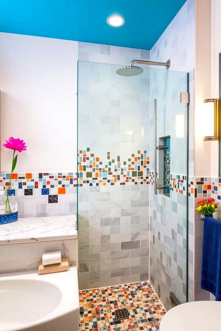 Artistic Mosaic Accent - 22 Half-wall Shower Ideas