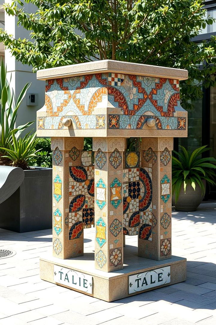 Artistic Mosaic Cement Stand - 22 Outdoor Plant Stand Ideas