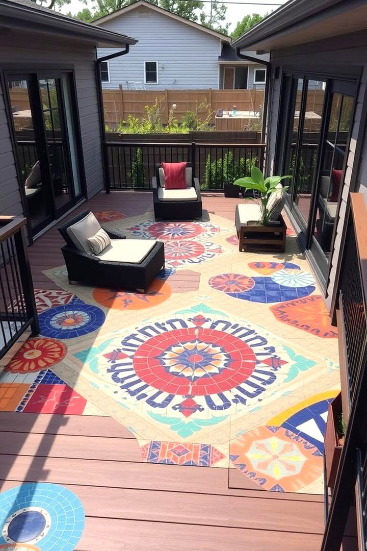 Artistic Mosaic Deck - 22 Ground Level Deck Ideas