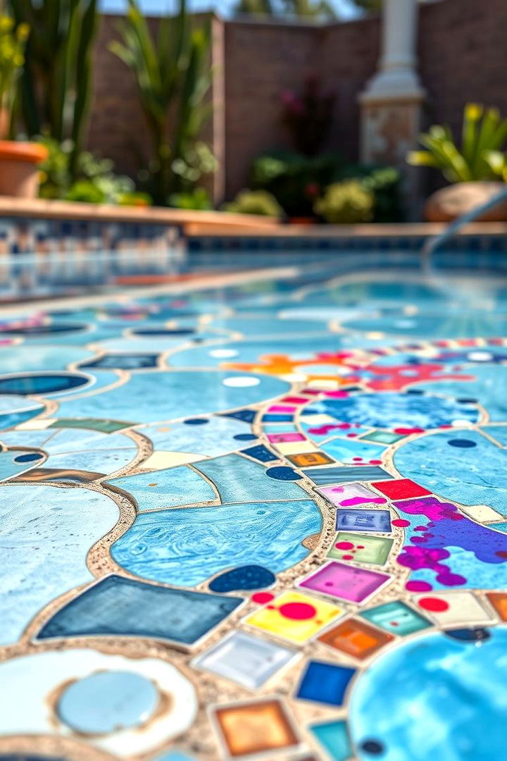 Artistic Mosaic Detailing - 22 Stamped Concrete Pool Deck Ideas