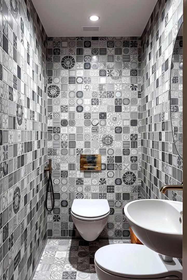 Artistic Mosaic Embellishment - 22 Gray Floor Bathroom Ideas