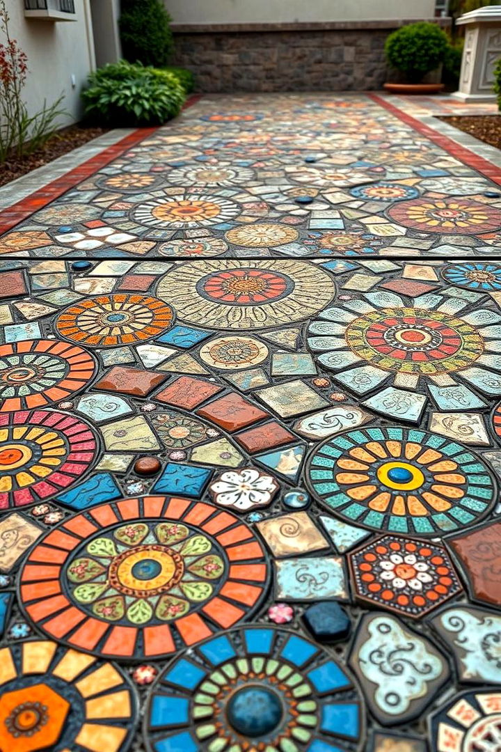 Artistic Mosaic Embellishments - 22 Concrete Driveway Ideas