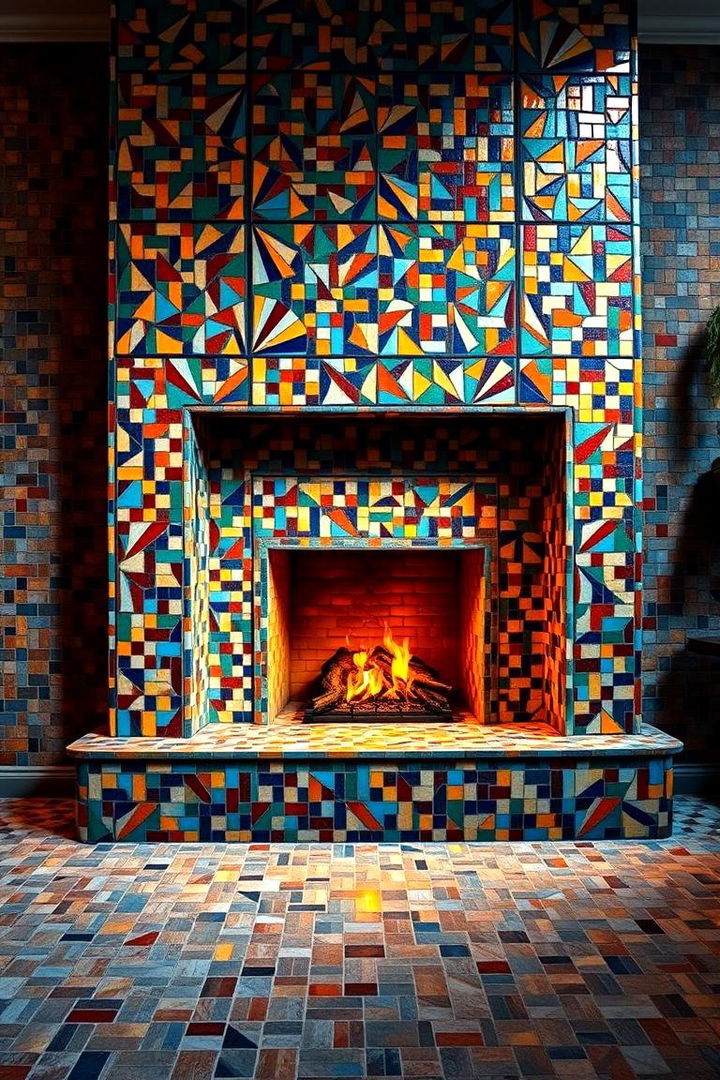 Artistic Mosaic Faux Fireplace - 22 Faux Fireplace Ideas