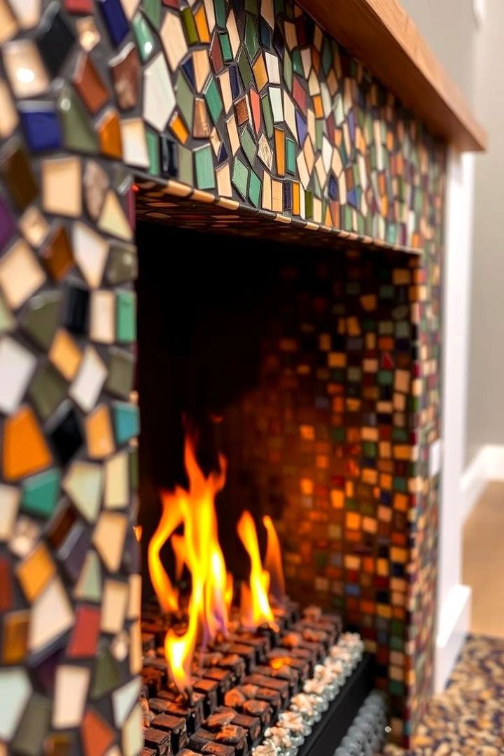 Artistic Mosaic Feature - 22 linear fireplace ideas