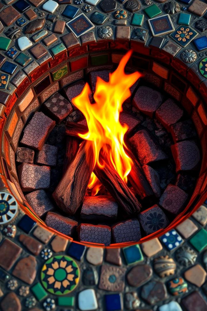 Artistic Mosaic Fire Ring - 22 Backyard Fire Pit Ideas Landscaping
