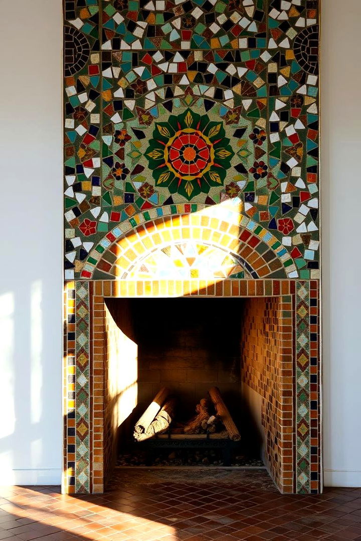 Artistic Mosaic Flames - 22 Floor to Ceiling Fireplace Ideas