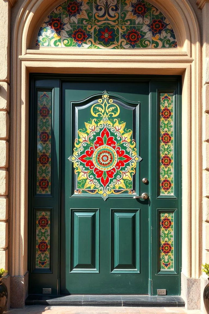 Artistic Mosaic Integration - 22 Dark Green Front Door Ideas