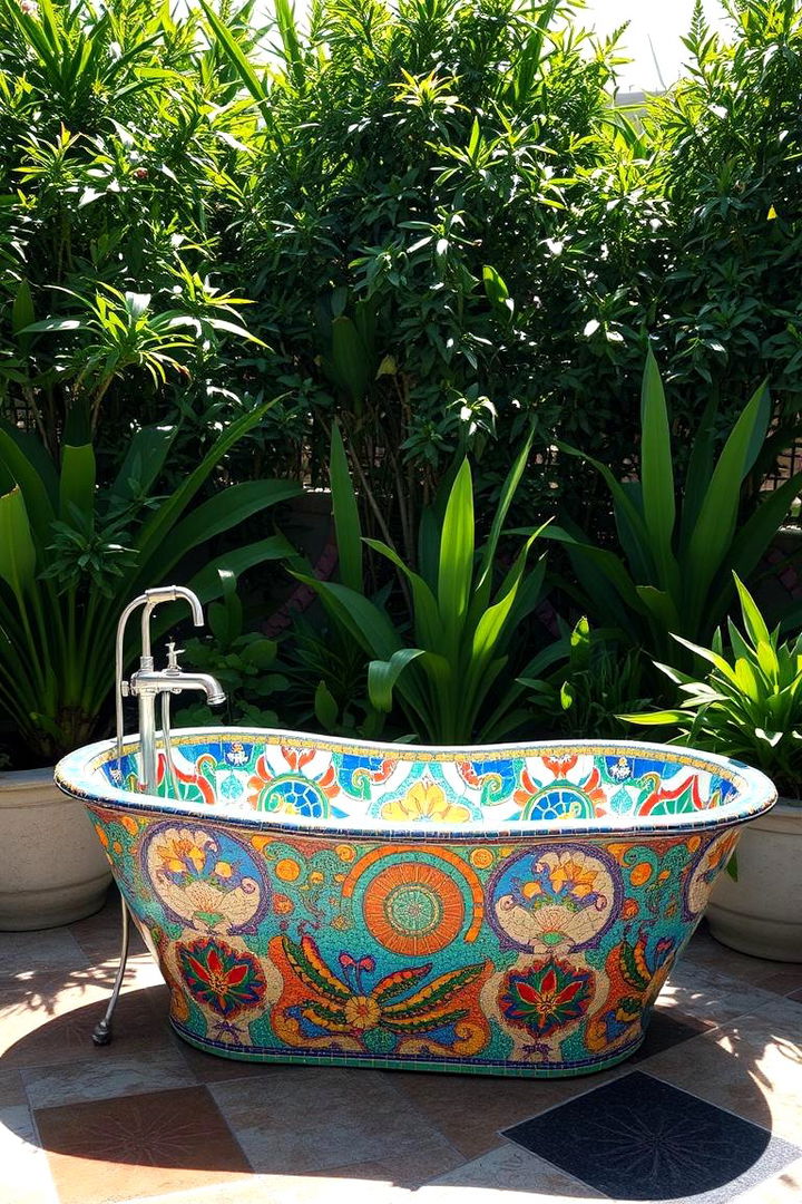 Artistic Mosaic Outdoor Bathtub - 22 Outdoor Bathtub Ideas