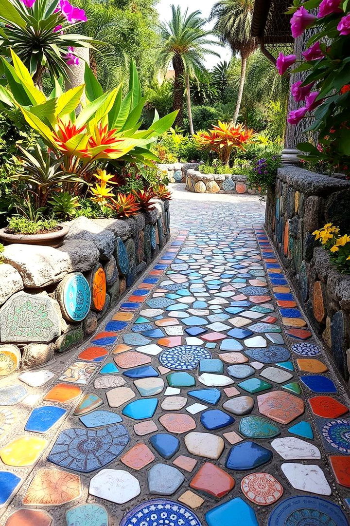 Artistic Mosaic Path - 22 Stepping Stone Walkway Ideas