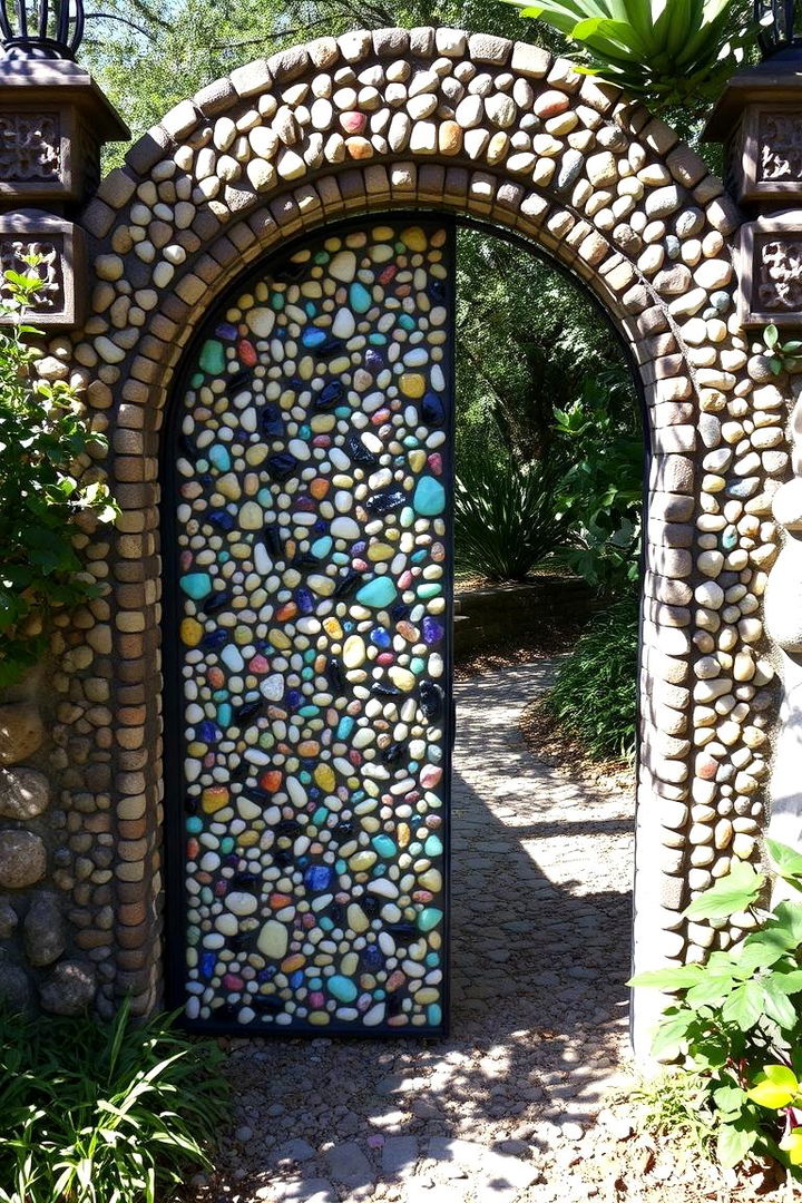 Artistic Mosaic Pebble Framed Gate - 22 Japanese Garden Gate Design Ideas