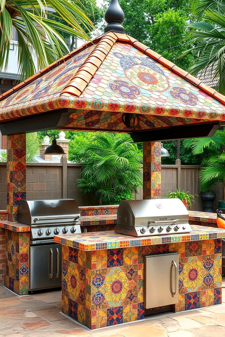 Artistic Mosaic Roof Designs - 22 Outdoor Kitchen Roof Ideas