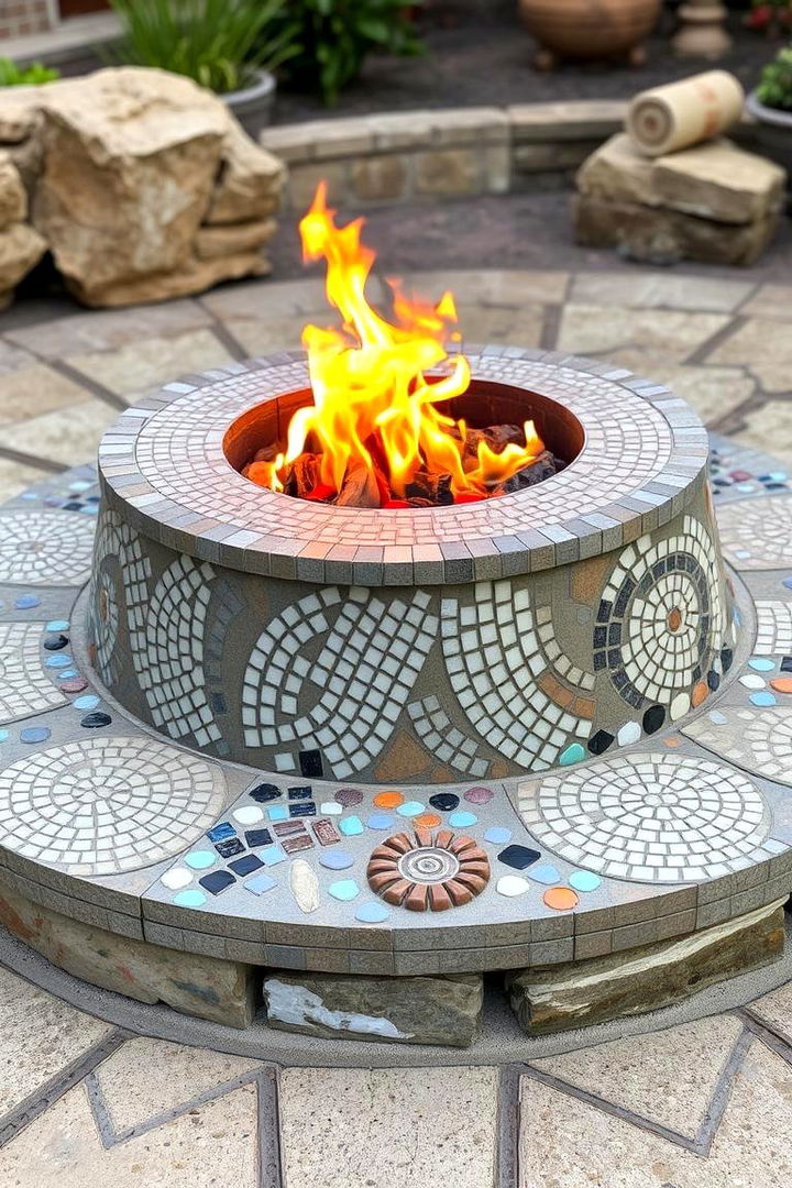 Artistic Mosaic Stone Fire Pit - 22 Stone Fire Pit Ideas