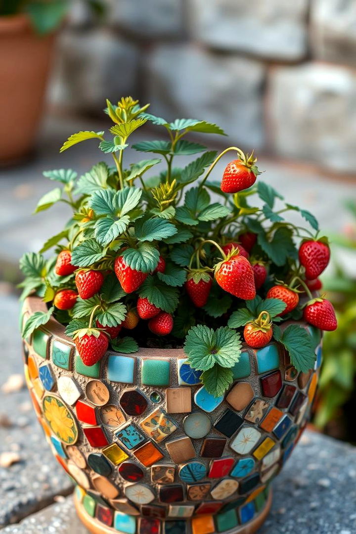 Artistic Mosaic Strawberry Planter - 22 Strawberry Planter Ideas