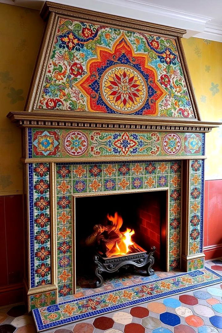 Artistic Mosaic Surround - 22 Living Room Fireplace Ideas