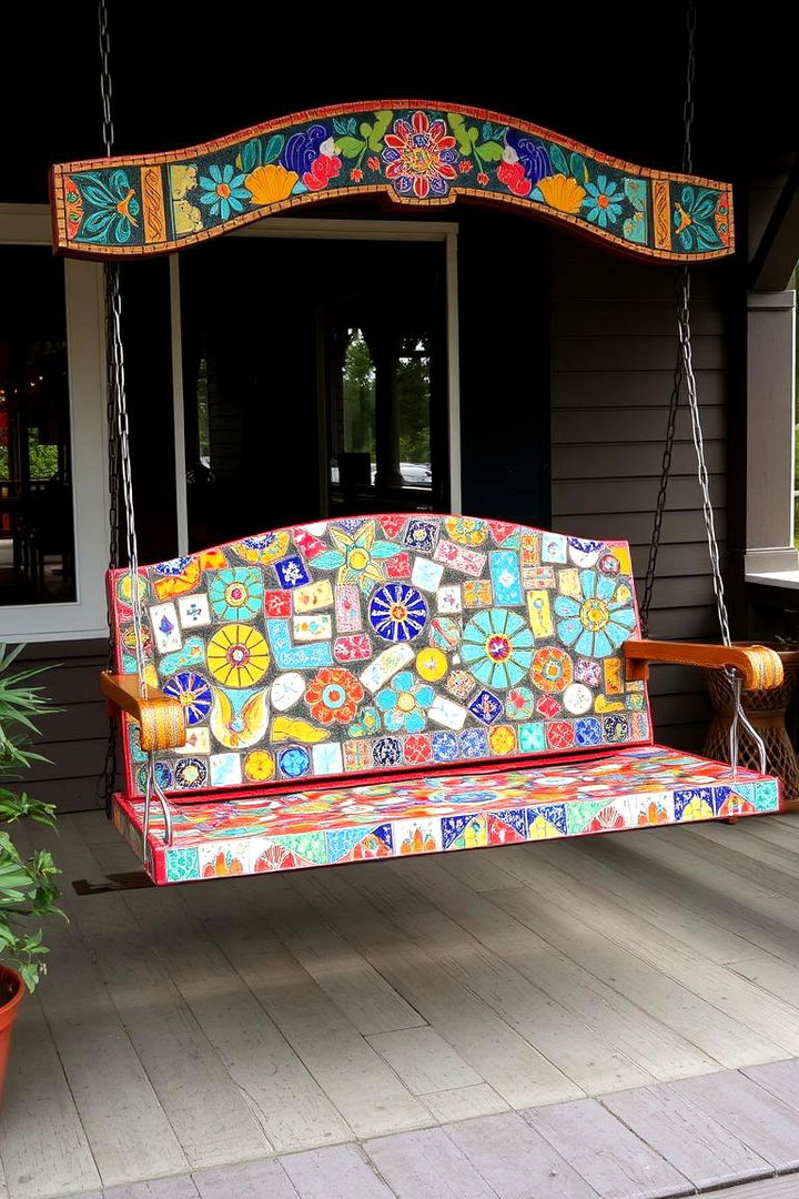 Artistic Mosaic Swing - 22 Front Porch Swing Ideas