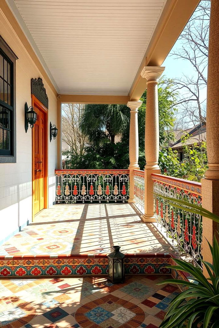 Artistic Mosaic Tile Railing - 22 Porch Railing Ideas