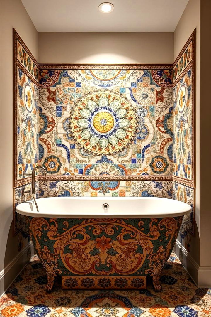 Artistic Mosaic Tiled Bathtub Surround - 22 Bathtub Ideas