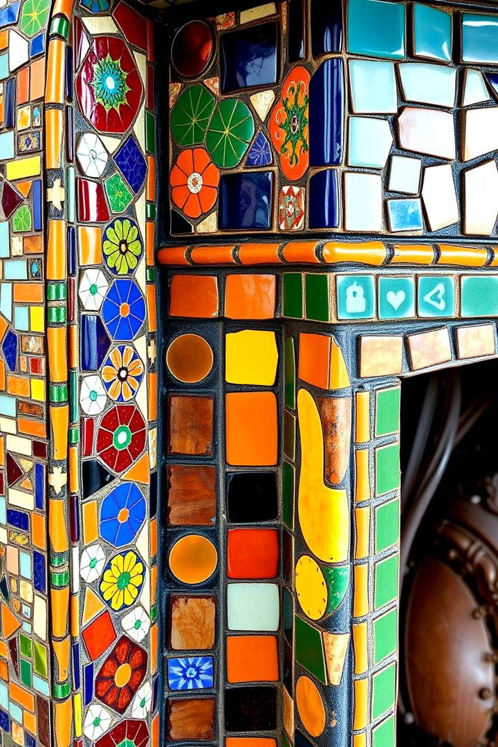 Artistic Mosaic Tiled Fireplace - 22 Corner Fireplace Ideas