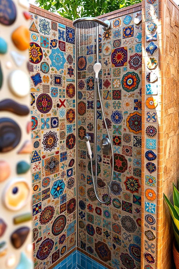 Artistic Mosaic Tiled Shower - 22 Outdoor Shower Ideas
