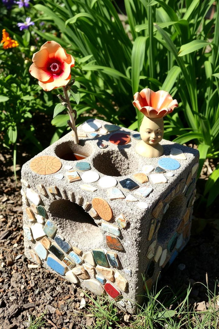 Artistic Mosaic - 22 Cinder Block Garden Ideas