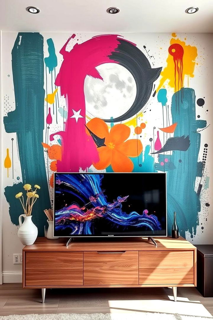 Artistic Mural Accent - 22 Tv Accent Wall Ideas