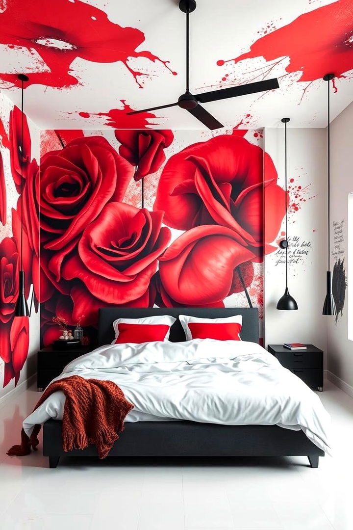 Artistic Mural Expression - 22 red black and white bedroom ideas