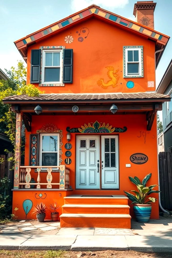 Artistic Mural Infused Orange Exterior - 22 Orange House Exterior Ideas