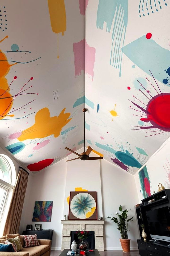 Artistic Mural Vaults - 22 Living Room Vaulted Ceiling Ideas