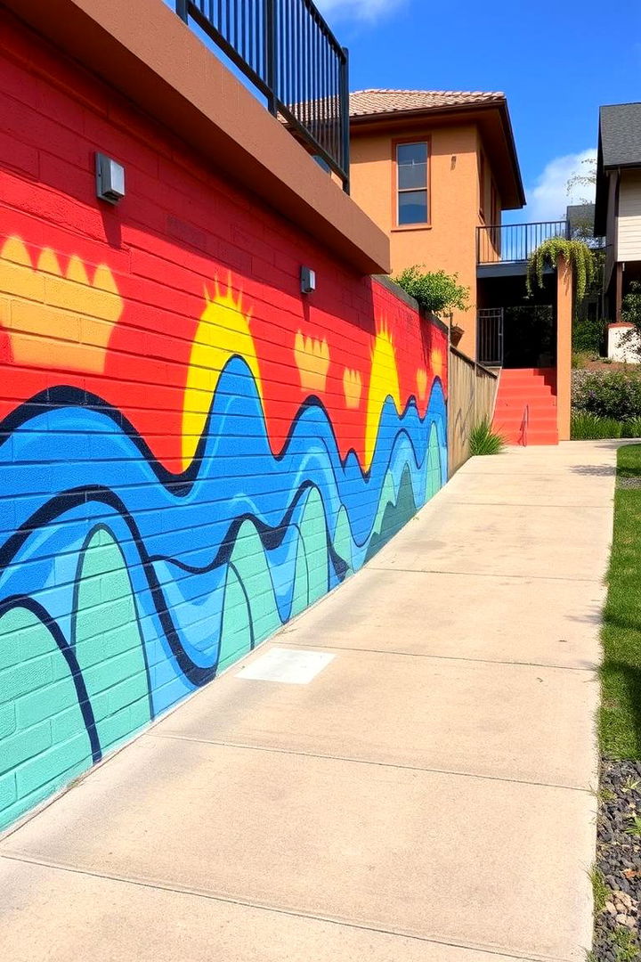 Artistic Mural Walls Complementing Pathways - 22 Driveway Landscape Ideas
