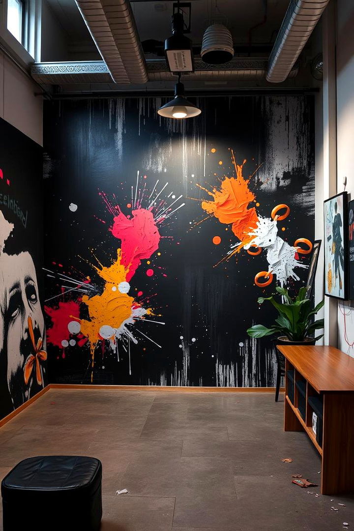 Artistic Mural on a Black Canvas - 22 Black Accent Wall Ideas