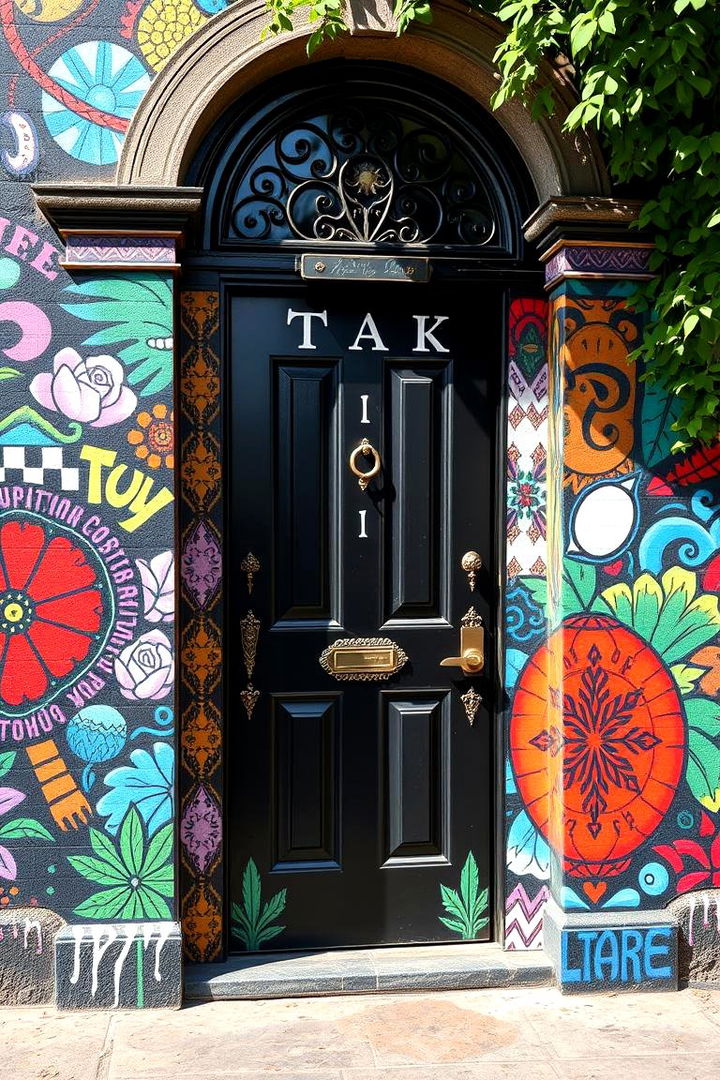 Artistic Murals - 22 Black Front Door Ideas