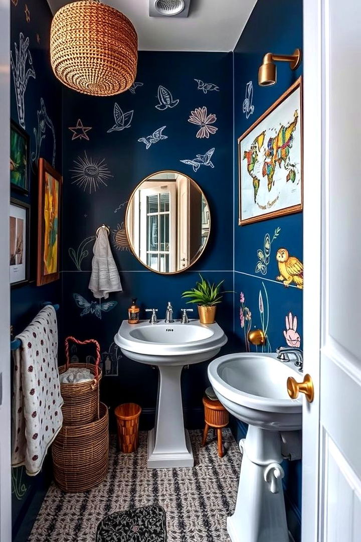 Artistic Navy Flair - 22 Navy Blue Bathroom Ideas
