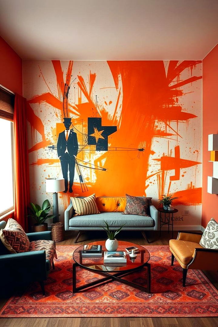 Artistic Orange Mural Feature - 22 Orange Room Ideas