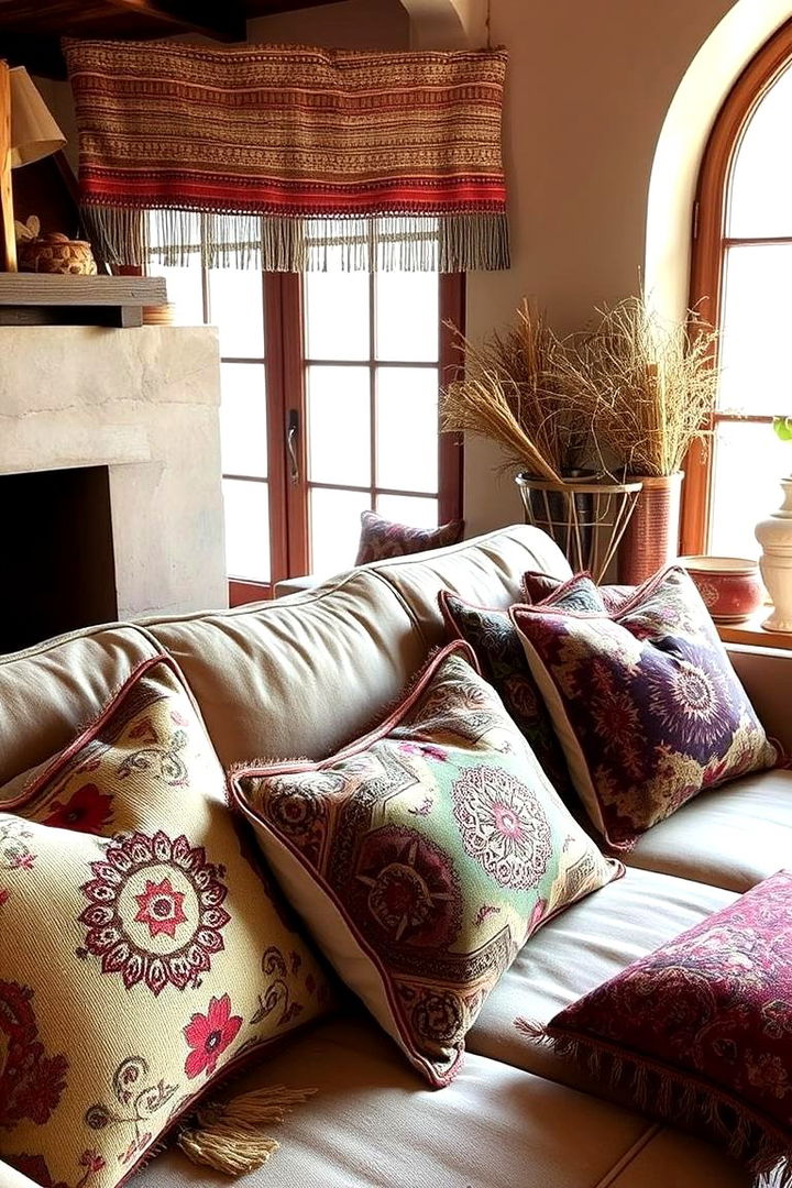 Artistic Patterned Pillows and Cushions - 22 Bohemian Moroccan Living Room Ideas