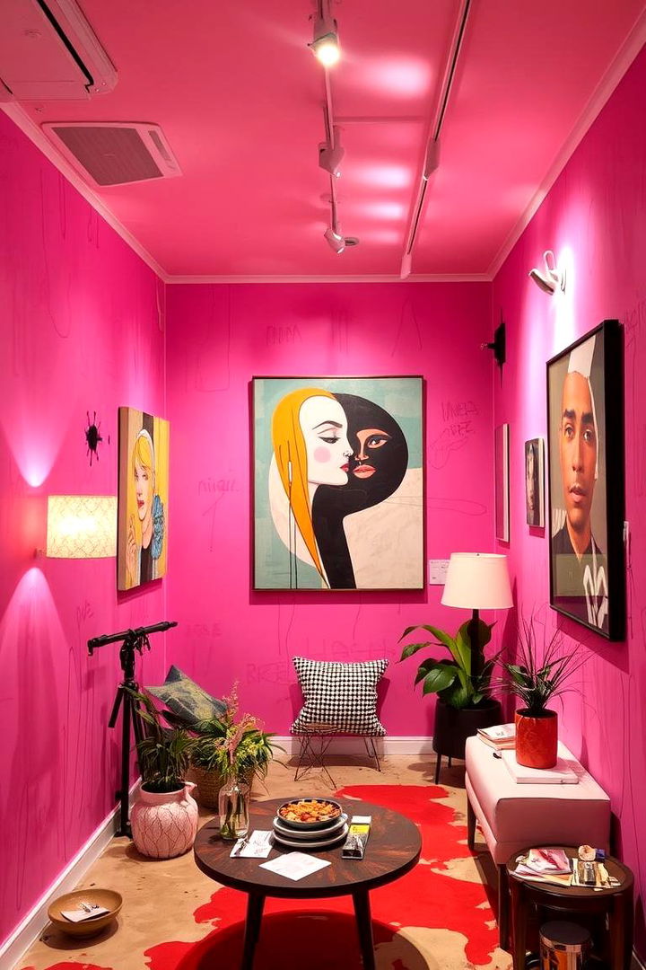 Artistic Pink Masterpiece Walls - 22 Pink Living Room Ideas