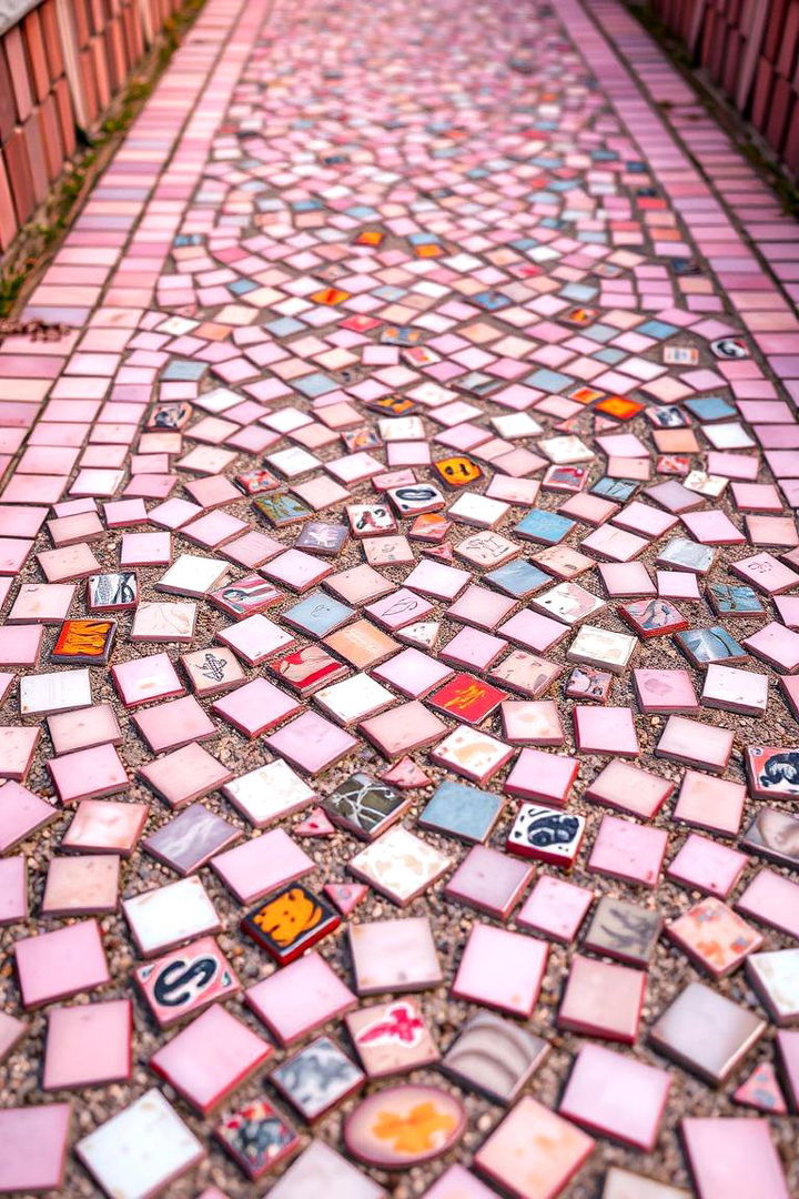 Artistic Pink Mosaic Path - 22 Pink Garden Ideas