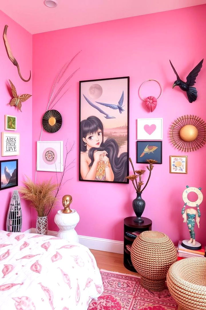 Artistic Pink Murals and Accents - 22 Pink Bedroom Ideas