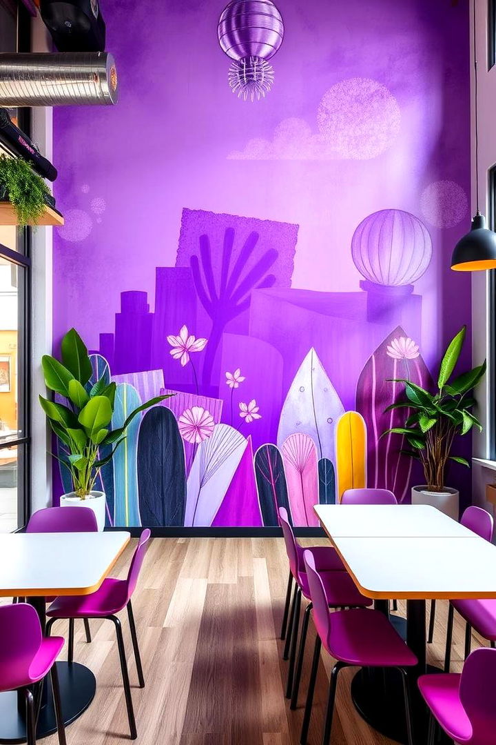 Artistic Purple Wall Murals - 22 Purple Living Room Ideas